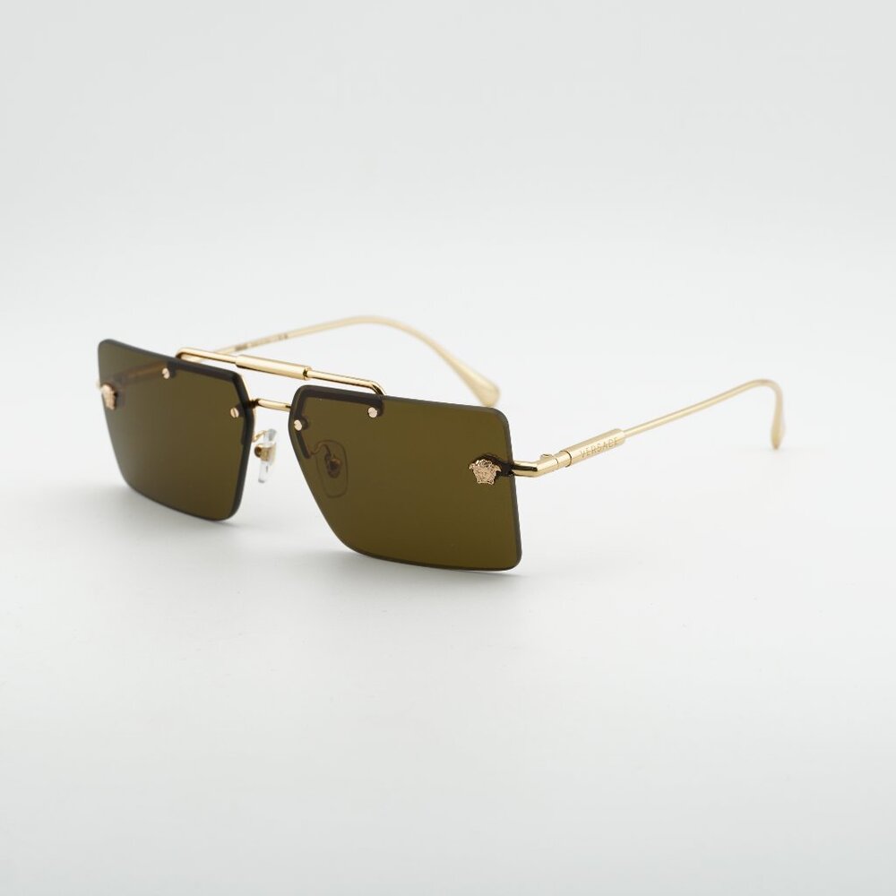 Versace VE2245 100273 Sunglasses Gold Rectangle Frame, Brown Gradient Lenses